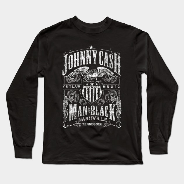 Johnny Cash outlaw music man in black nashville tennessee Long Sleeve T-Shirt by mascotmancharacter